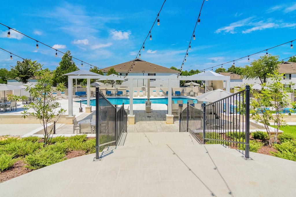 the preserve at ballantyne commons community pool and gated entryway with stairs