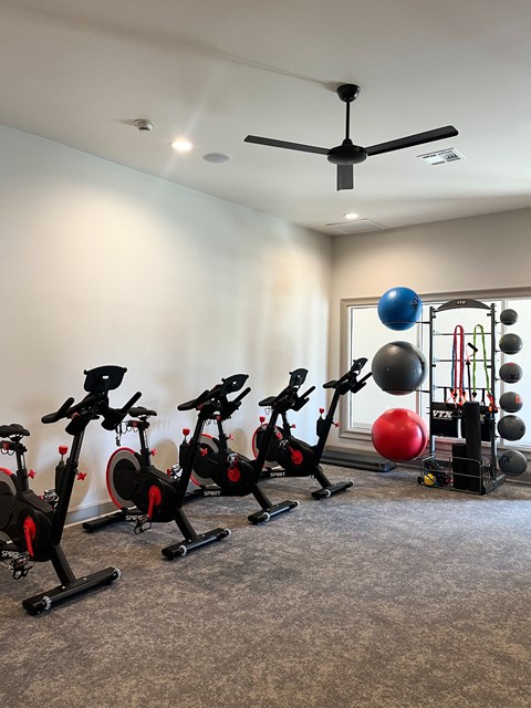 A room with exercise equipment and a fan. at Reserve at Park Place Apartment Homes, Mississippi, 39402
