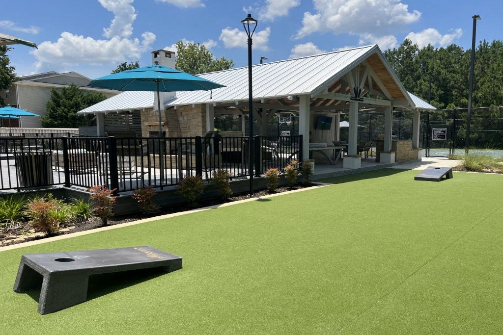 Beautiful Outdoor Gazebo with Cornhole Game at Reserve at Park Place Apartment Homes, Hattiesburg, MS, 39402
