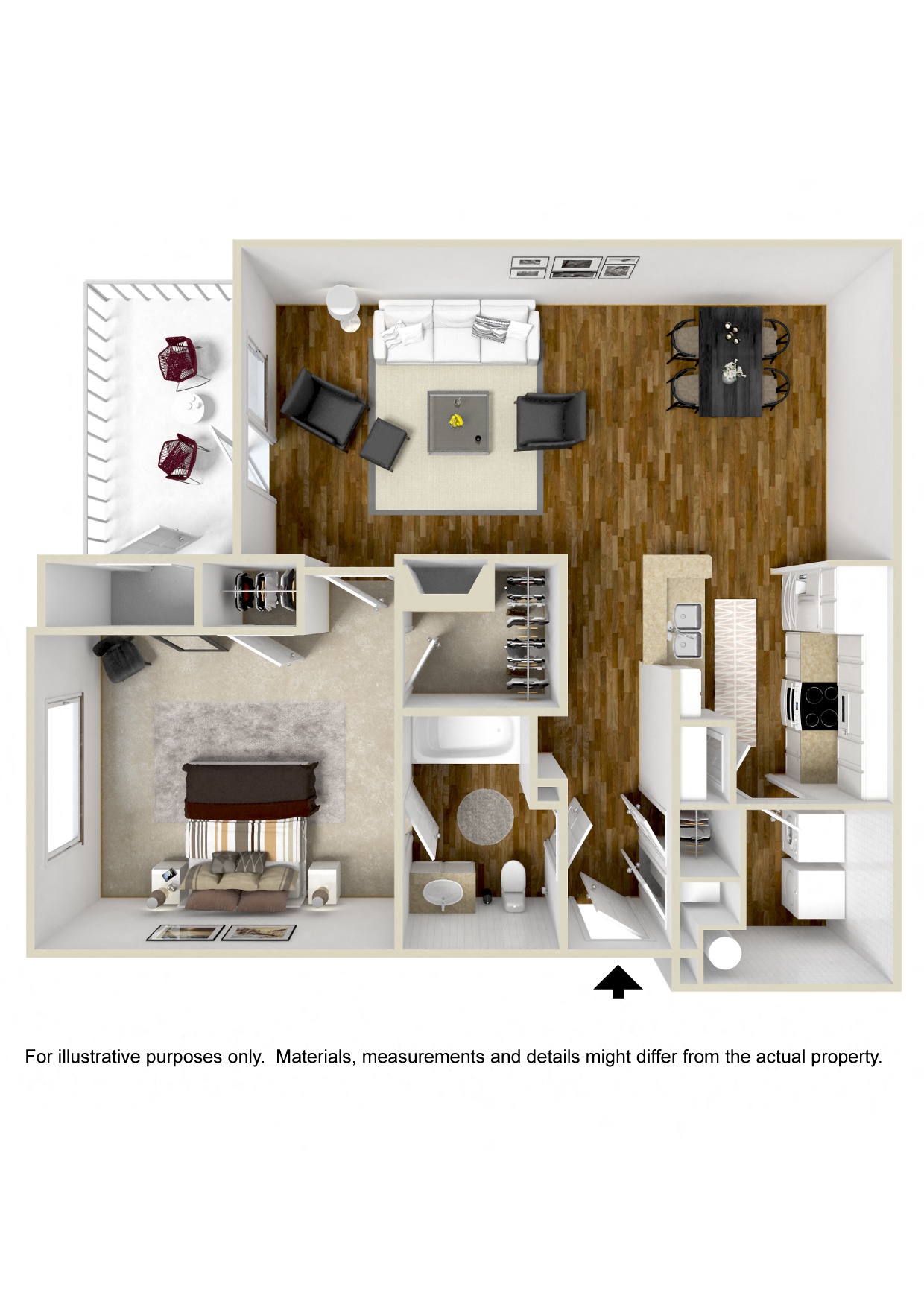Lakeland Landing 1 bed 1 bath Floor Plan | 927 Sq. Ft. at Ashford Place Apartment Homes, Mississippi