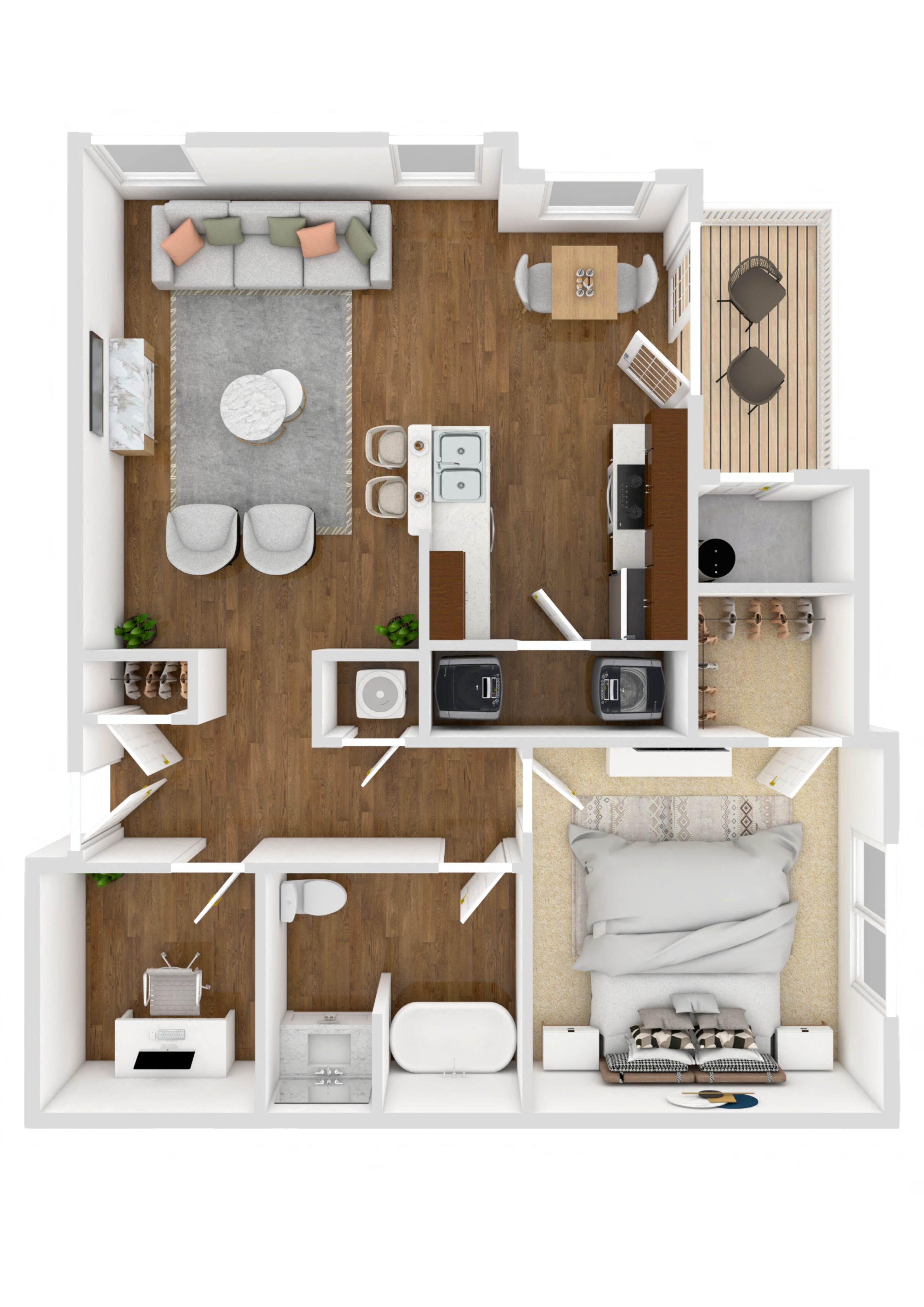 1 Bedroom Floor Plan | 863 Sq. Ft. at Landing at Willow Bayou Apartment Homes in Bossier City, LA