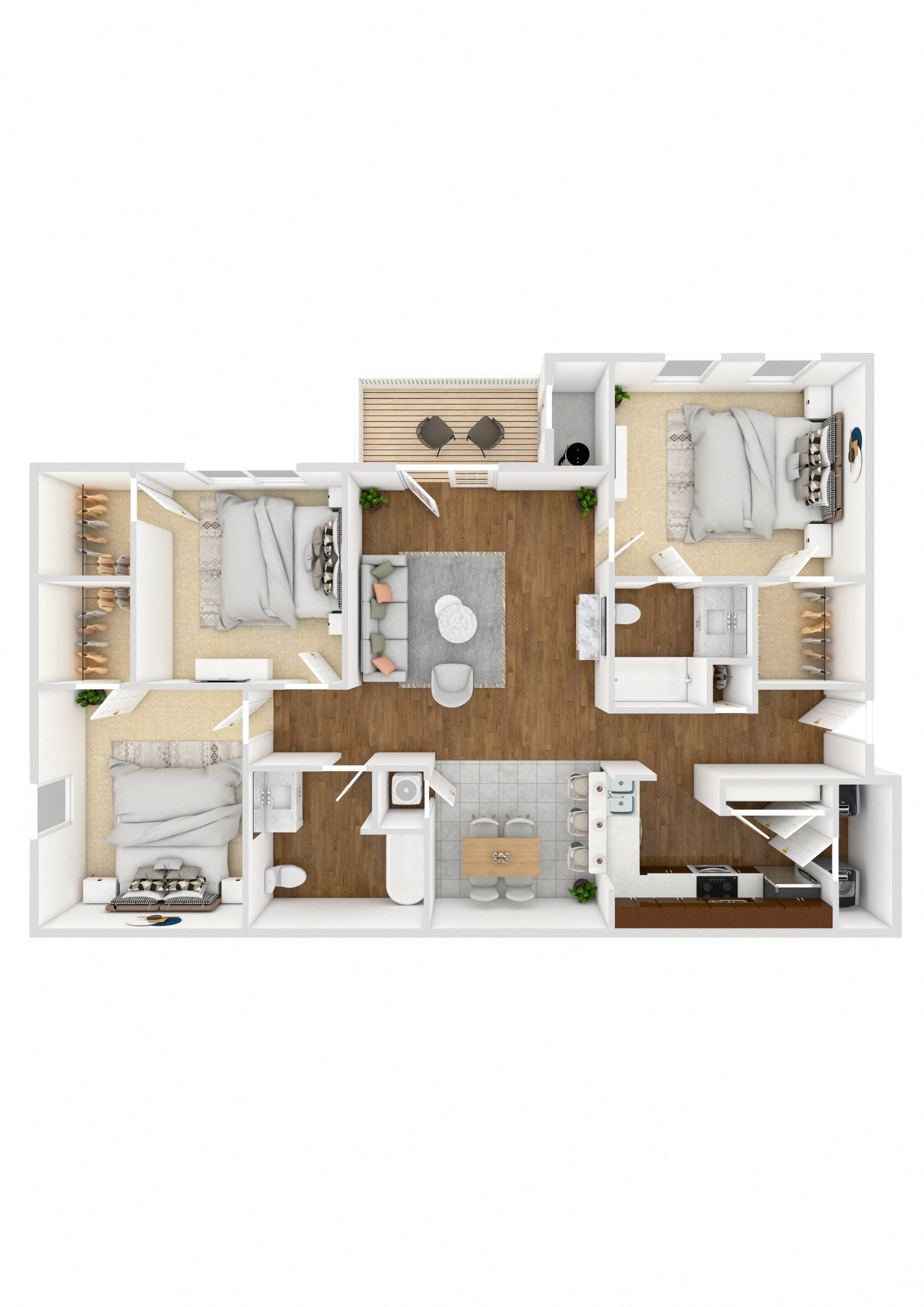 3 Bedroom Floor Plan | 1,396 Sq. Ft. at Landing at Willow Bayou Apartment Homes in Bossier City, LA