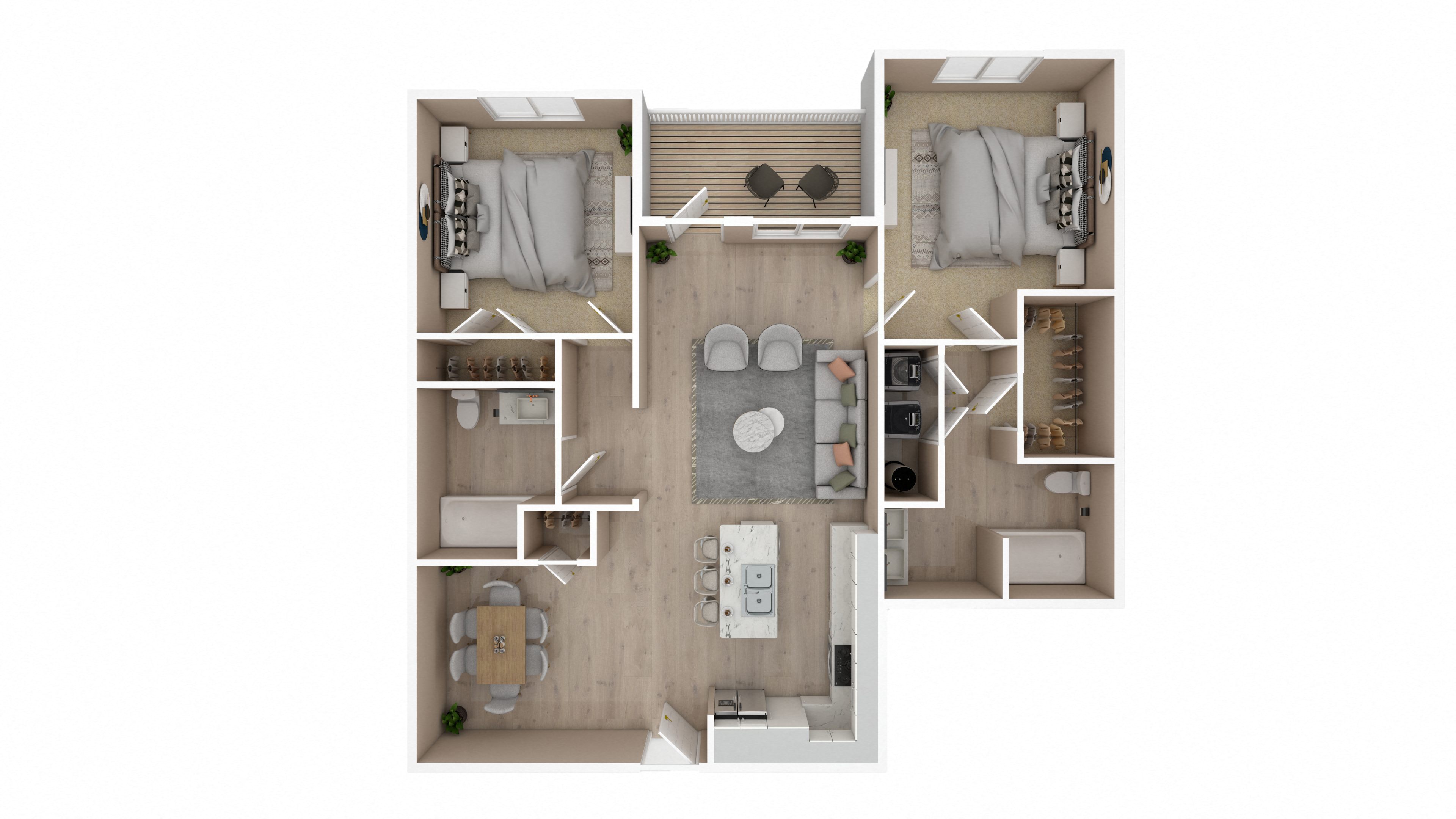 2 Bed 2 Bath Floor Plan | 1,106 Sq. Ft. at The Met Apartment Homes in Hattiesburg, MS