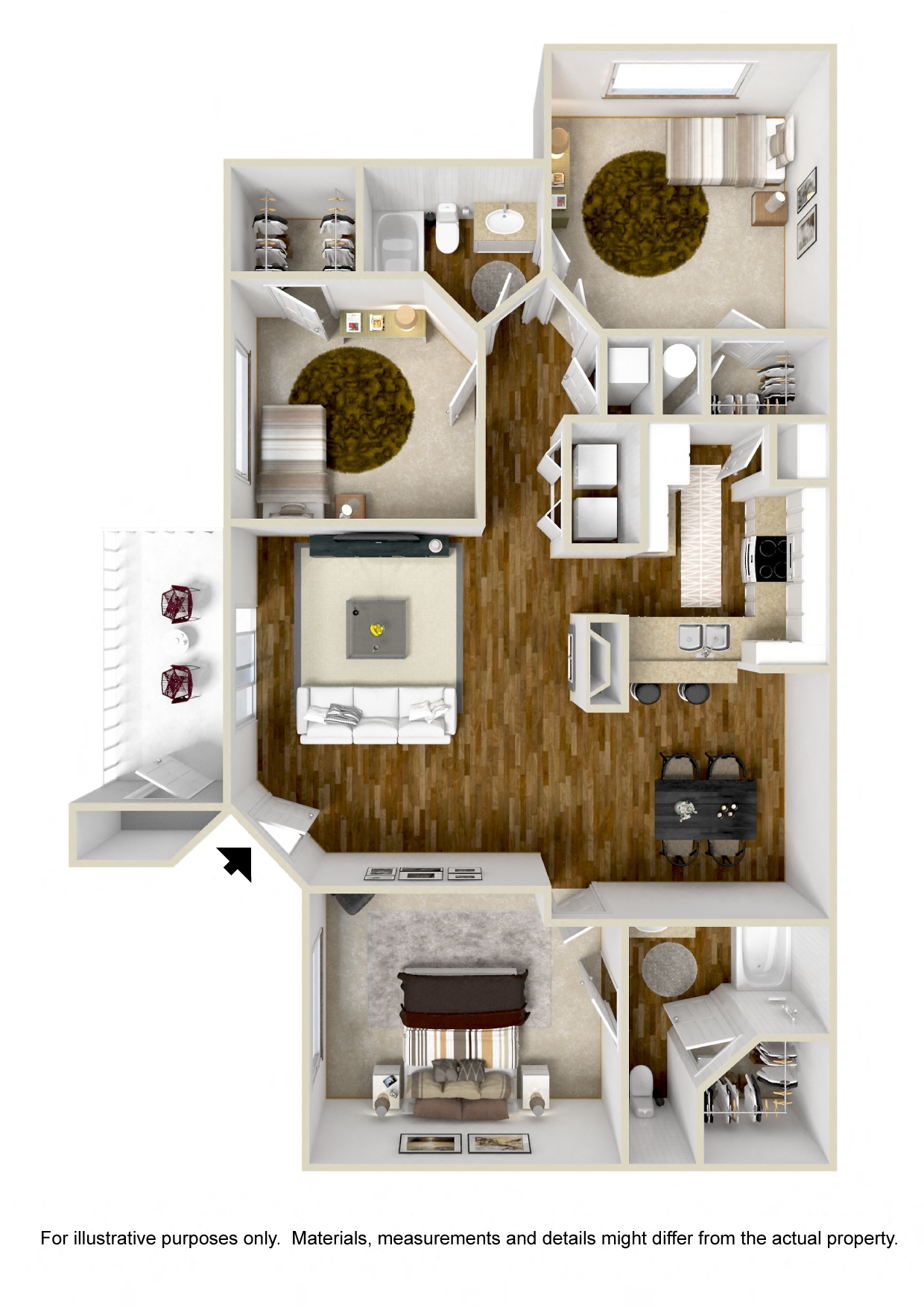 Magnolia Manor 3 bed 2 bath Floor Plan | 1,370 Sq. Ft. at Ashford Place Apartment Homes, Flowood, MS 39232