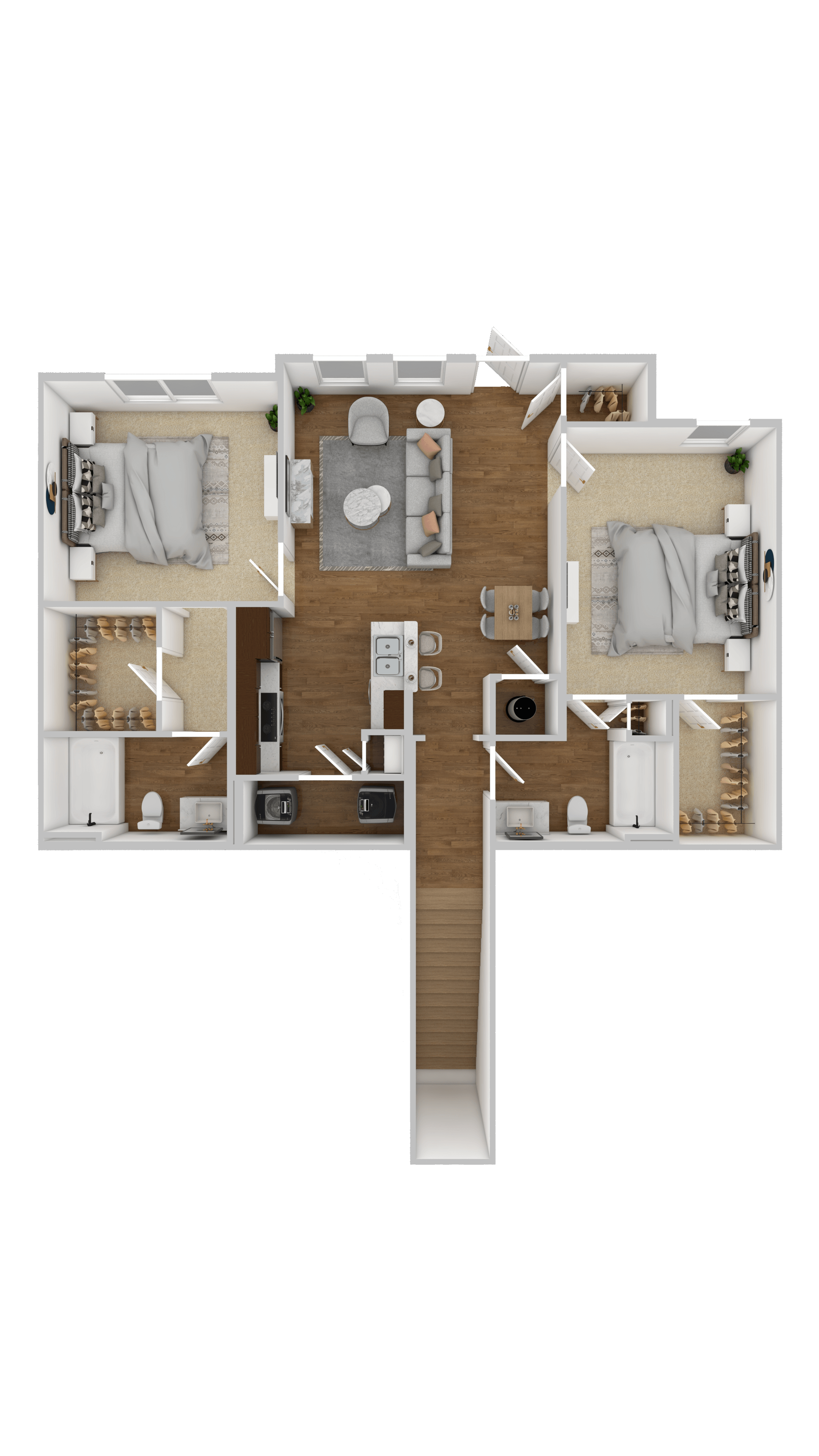2 Bed, 2 Bath  Floorplan at The Retreat Apartment Homes in Williston, ND