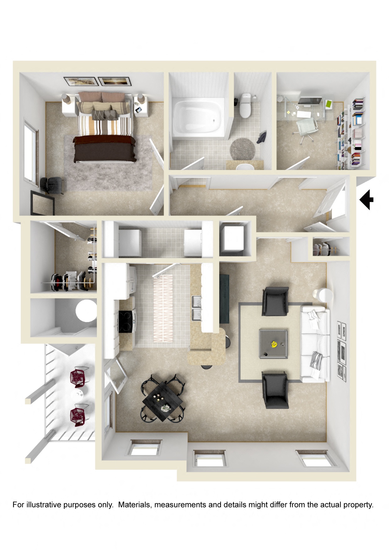 1 Bed, 1 Bath Floorplan A | 894 Sq. Ft. at The Vineyard of Olive Branch Apartment Homes, Olive Branch, 38654