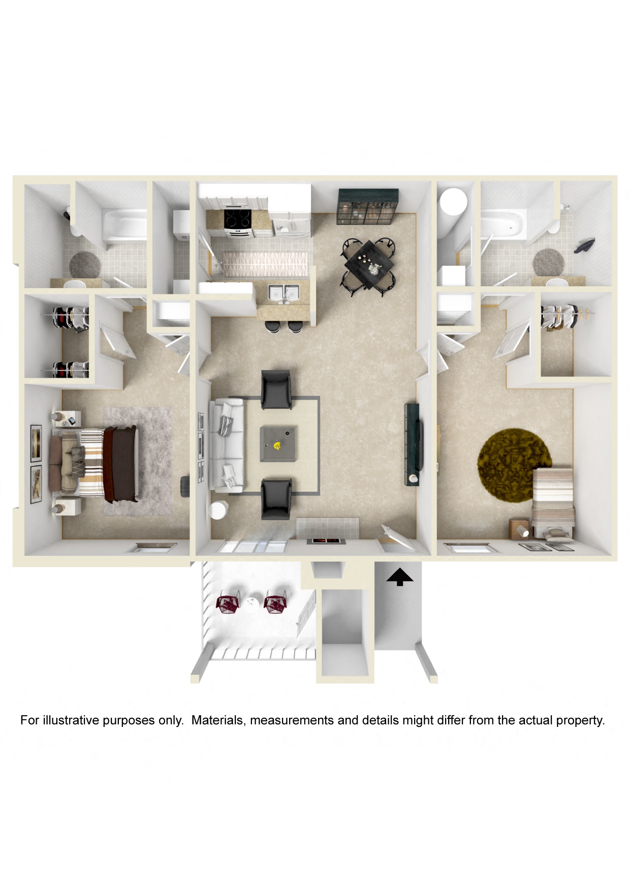 2 Bed, 2 Bath Floorplan A | 1,065 Sq. Ft. at The Vineyard of Olive Branch Apartment Homes, Olive Branch