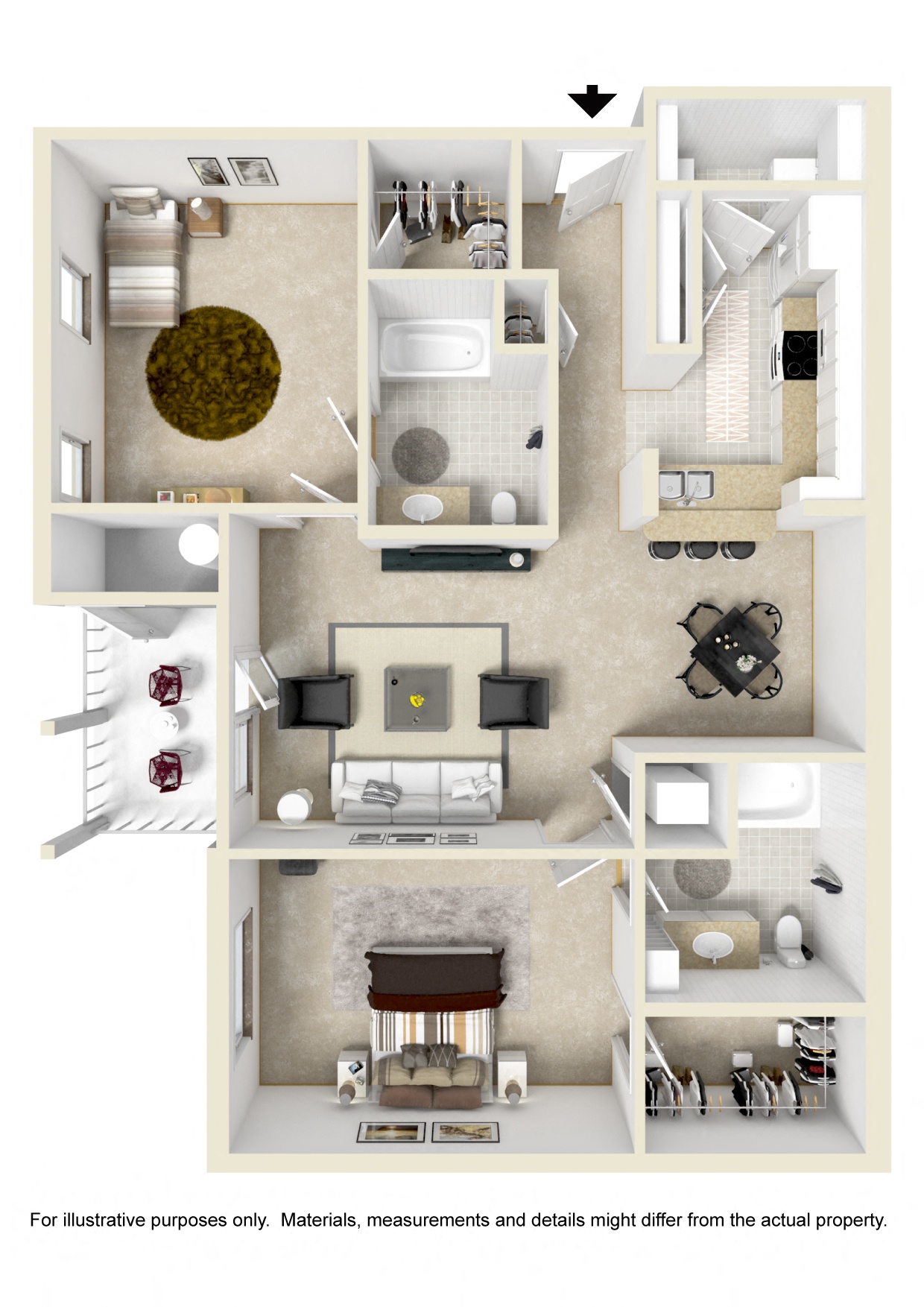 2 Bed, 2 Bath Floorplan B | 1,204 Sq. Ft. at The Vineyard of Olive Branch Apartment Homes, Mississippi