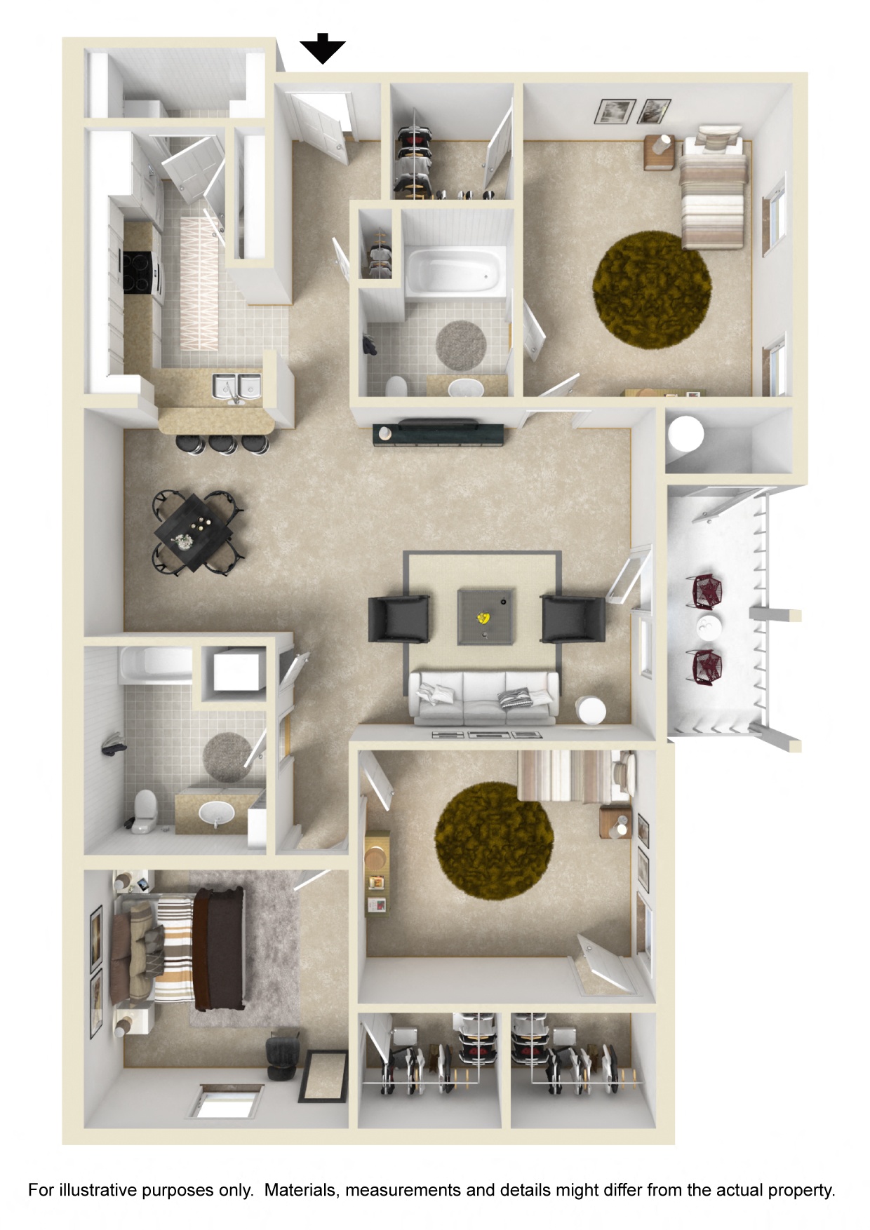 3 Bed, 2 Bath Floorplan A | 1,433 Sq. Ft. at The Vineyard of Olive Branch Apartment Homes, Olive Branch, MS, 38654