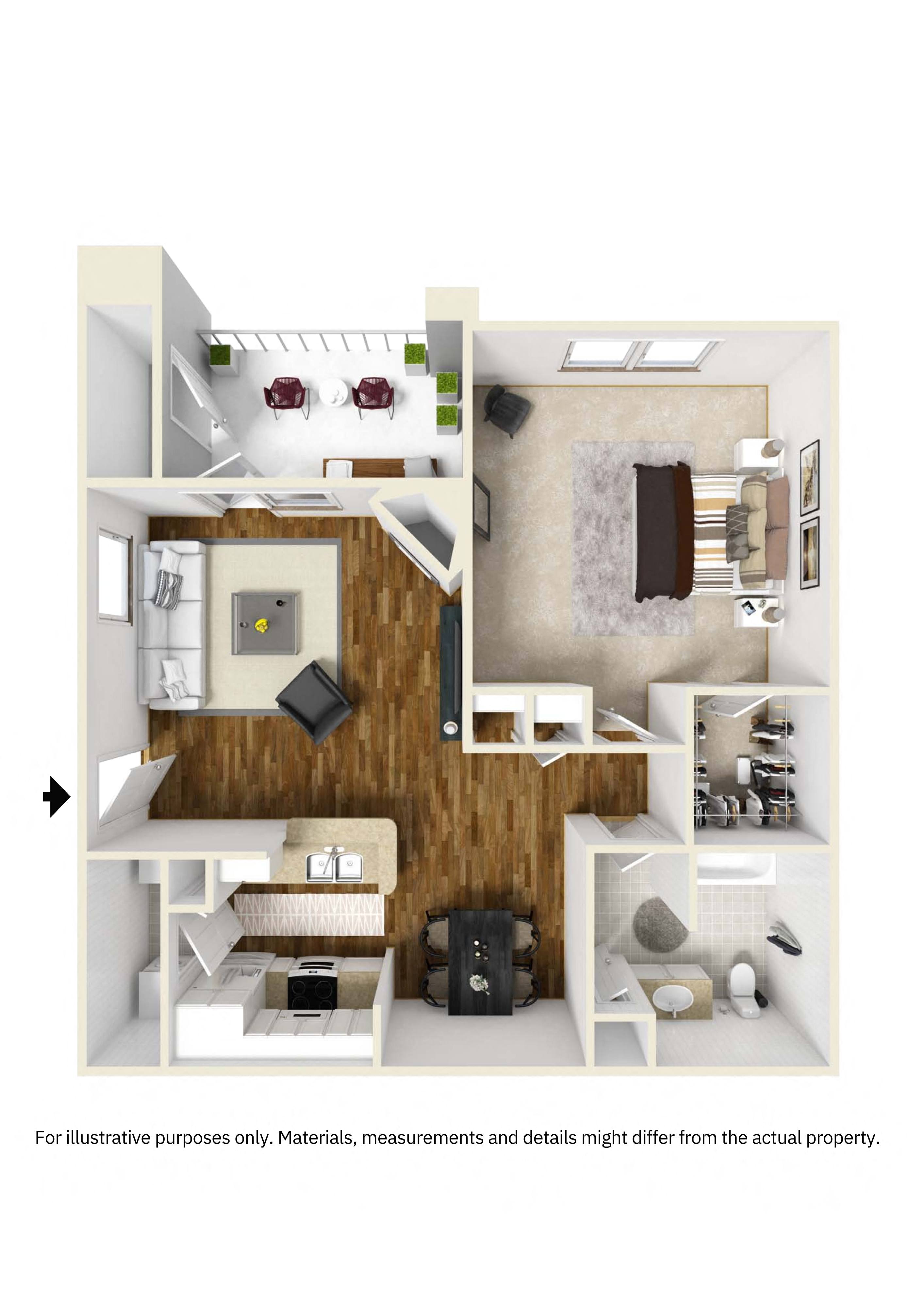 One Bedroom Floor Plan | 882 Sq. Ft. at Legacy Apartment Homes in Ridgeland, MS