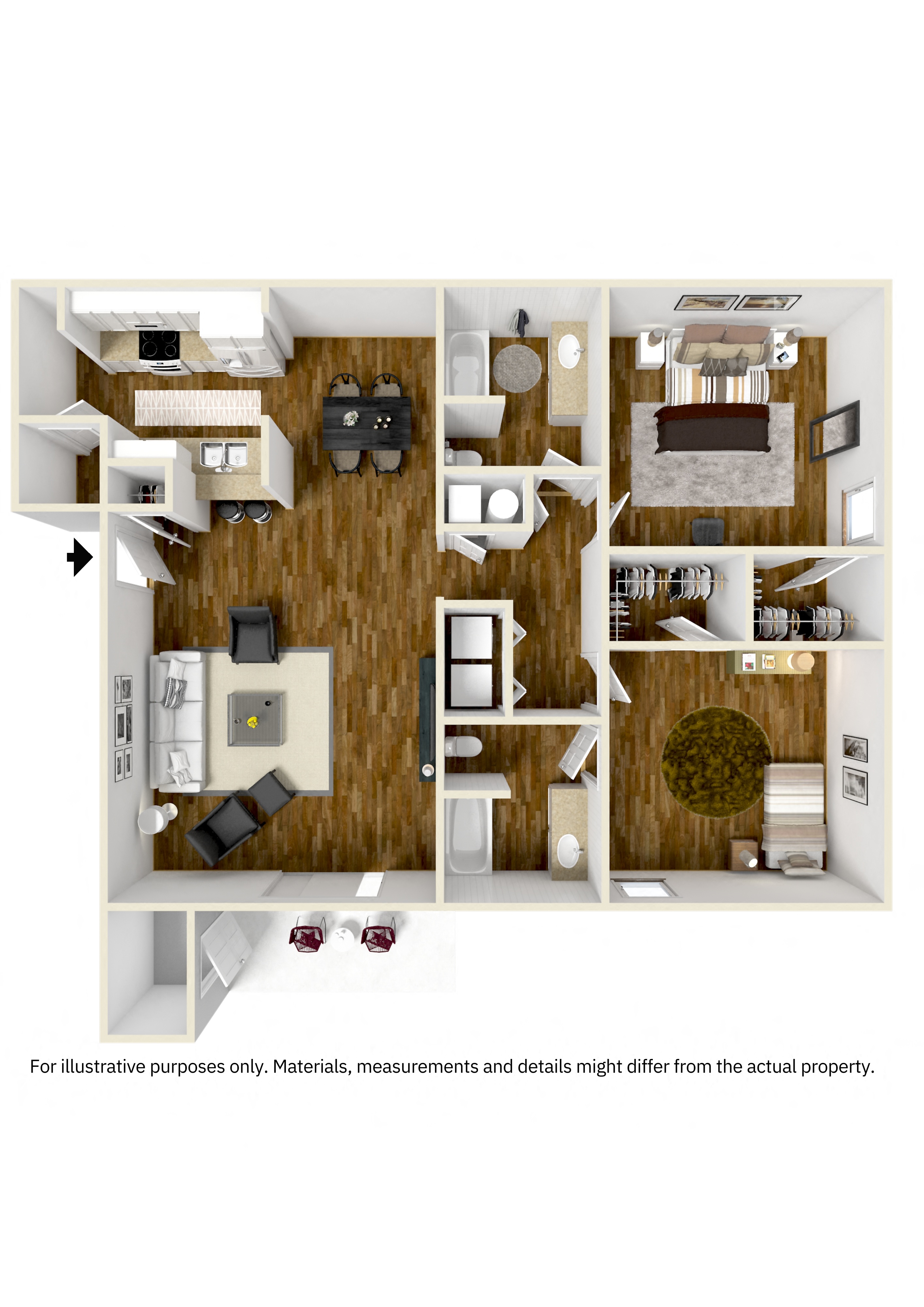 Two Bedroom Floor Plan | 1,192 Sq. Ft. at Lexington Pointe Apartments in Oxford, MS