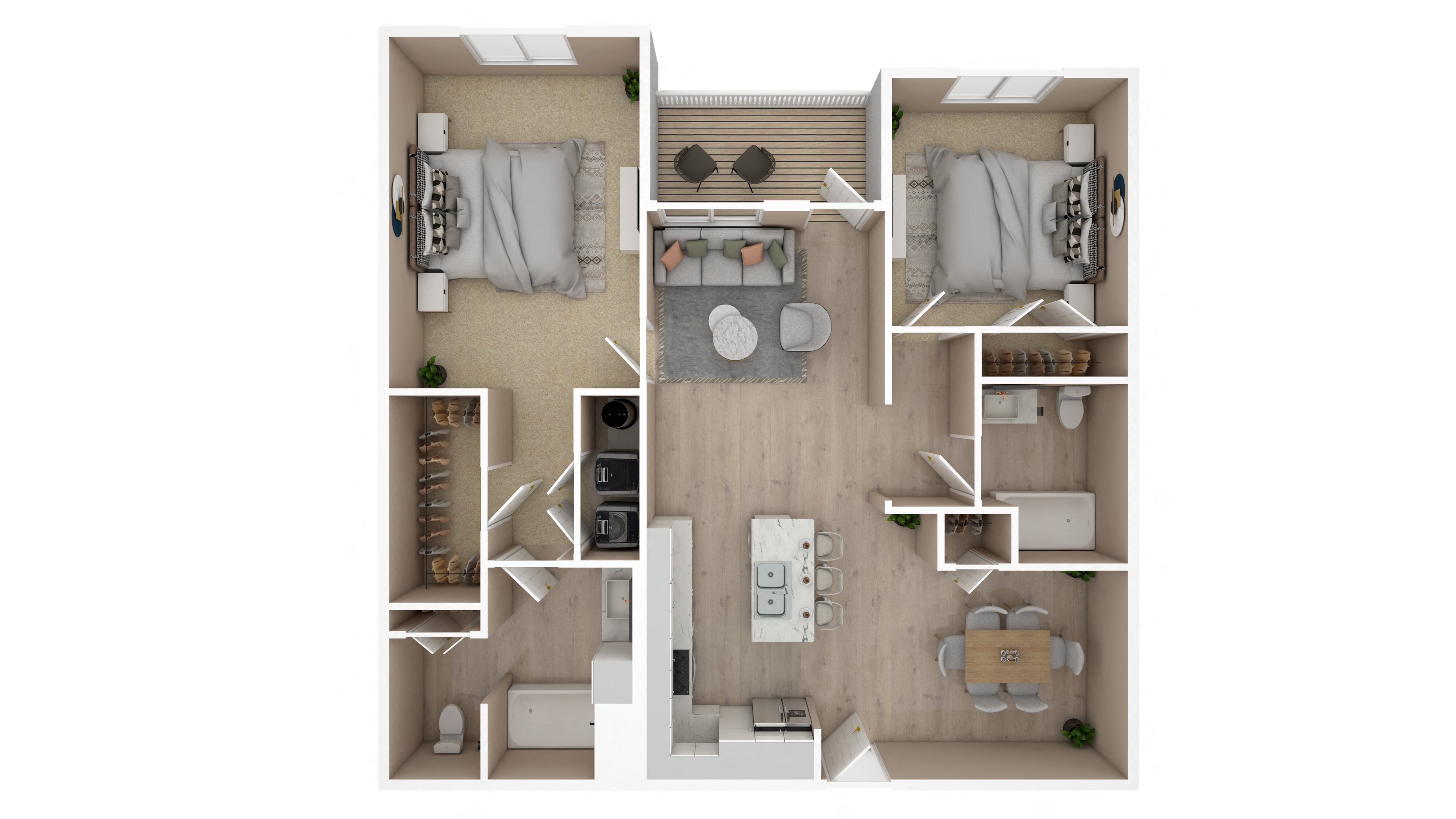 2 Bed 2 Bath Floor Plan | 1,037 Sq. Ft. at The Met Apartment Homes at The Met Apartment Homes, Hattiesburg