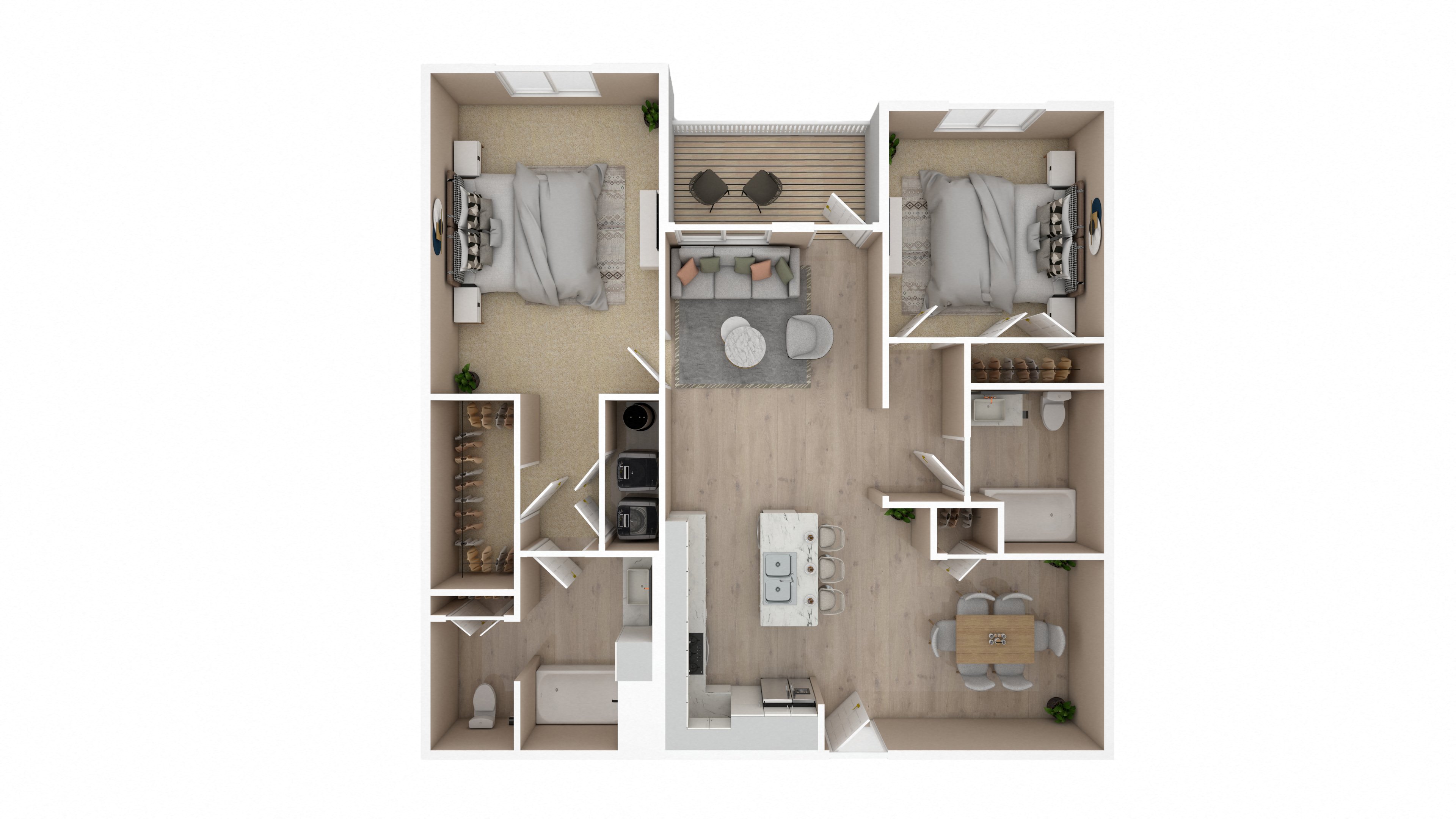 2 Bed 2 Bath Floor Plan | 1,125 Sq. Ft.  at The Met Apartment Homes, Mississippi
