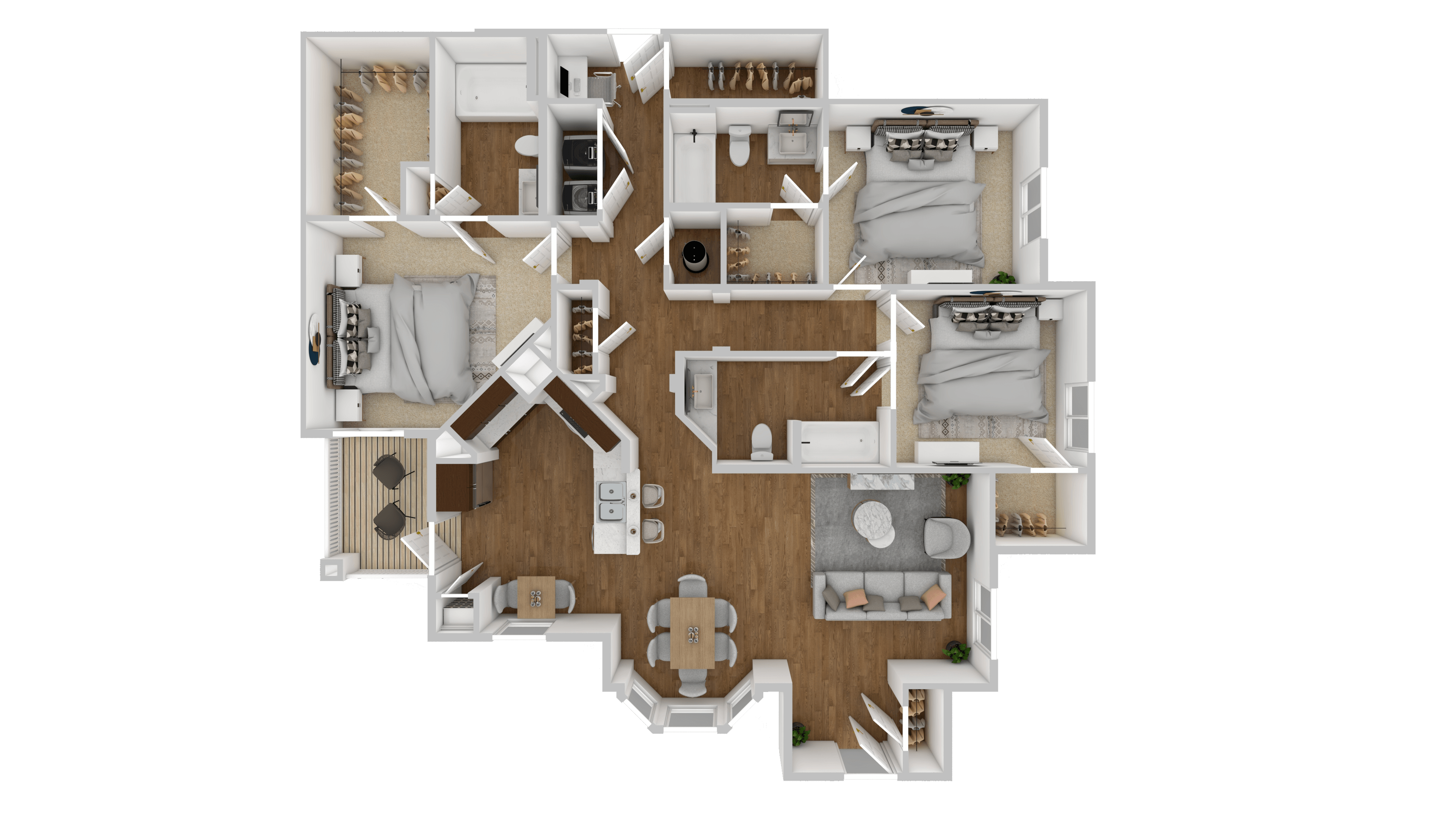 3 Bed, 3 Bath  Floorplan at The Retreat Apartment Homes in Williston, ND