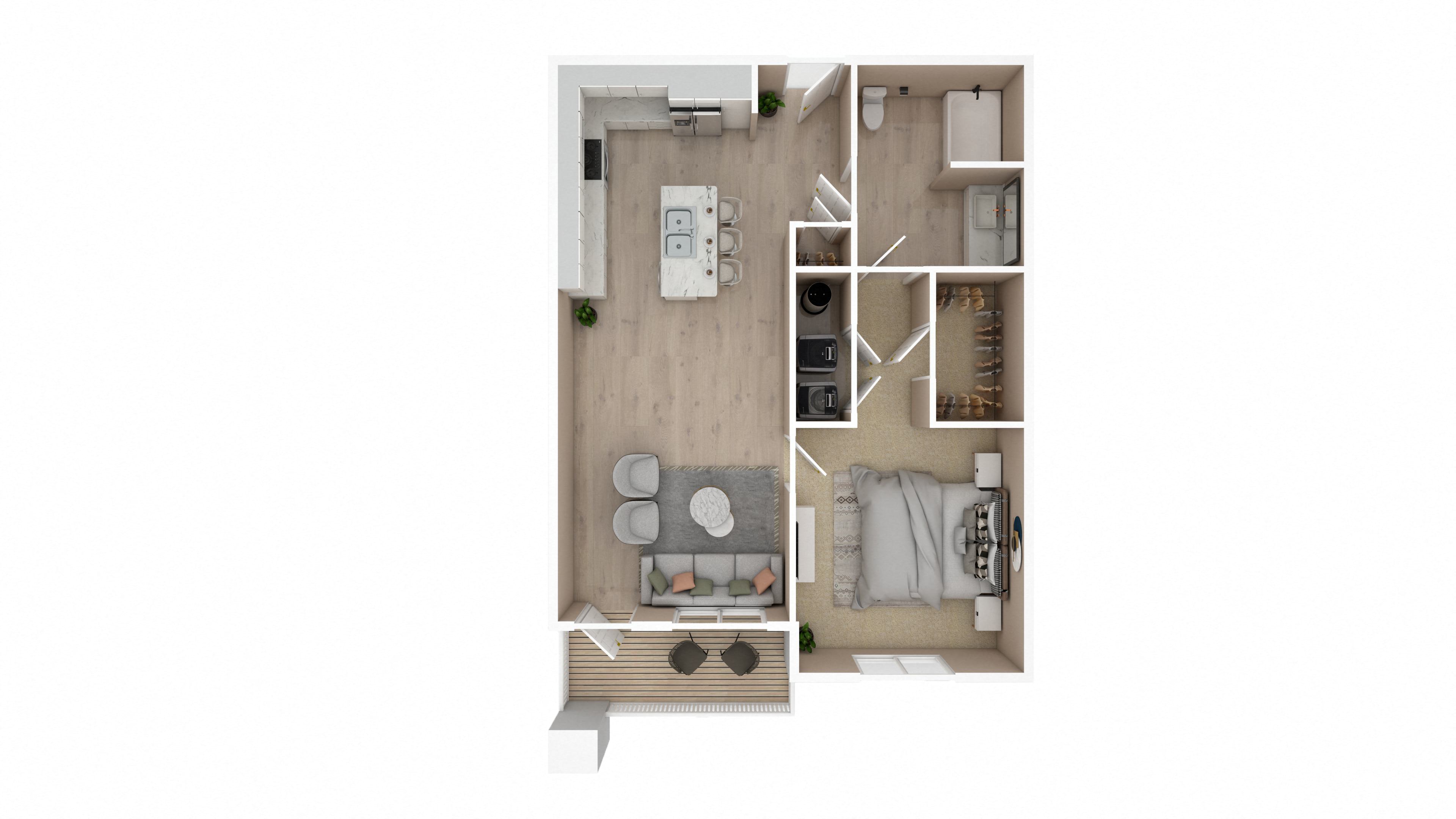 1 Bed 1 Bath Floor Plan | 740 Sq. Ft. at The Met apartment homes at The Met Apartment Homes, Hattiesburg, 39402