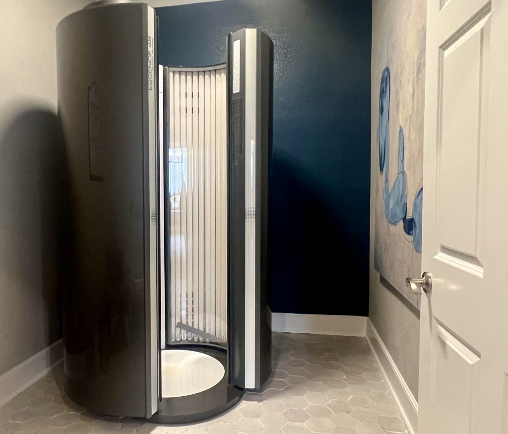 NEW stand-up tanning bed located at The Vineyard Clubhouse  at The Vineyard of Olive Branch Apartment Homes, Olive Branch, MS