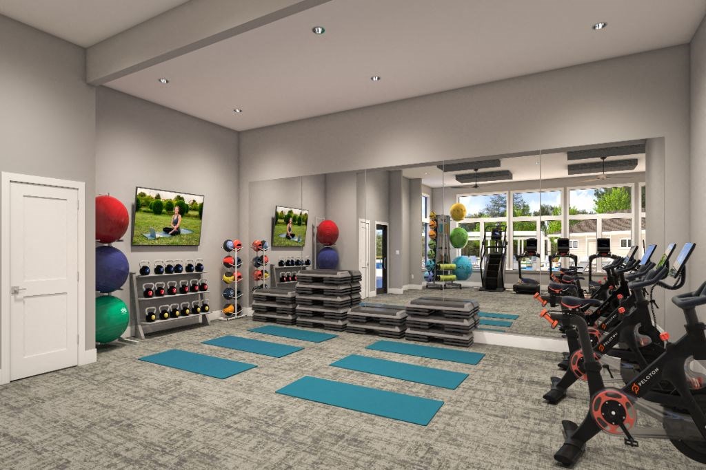 a rendering of a fitness room at the new marriott marquis san diego at The Azul Apartment Homes, Oxford, MS