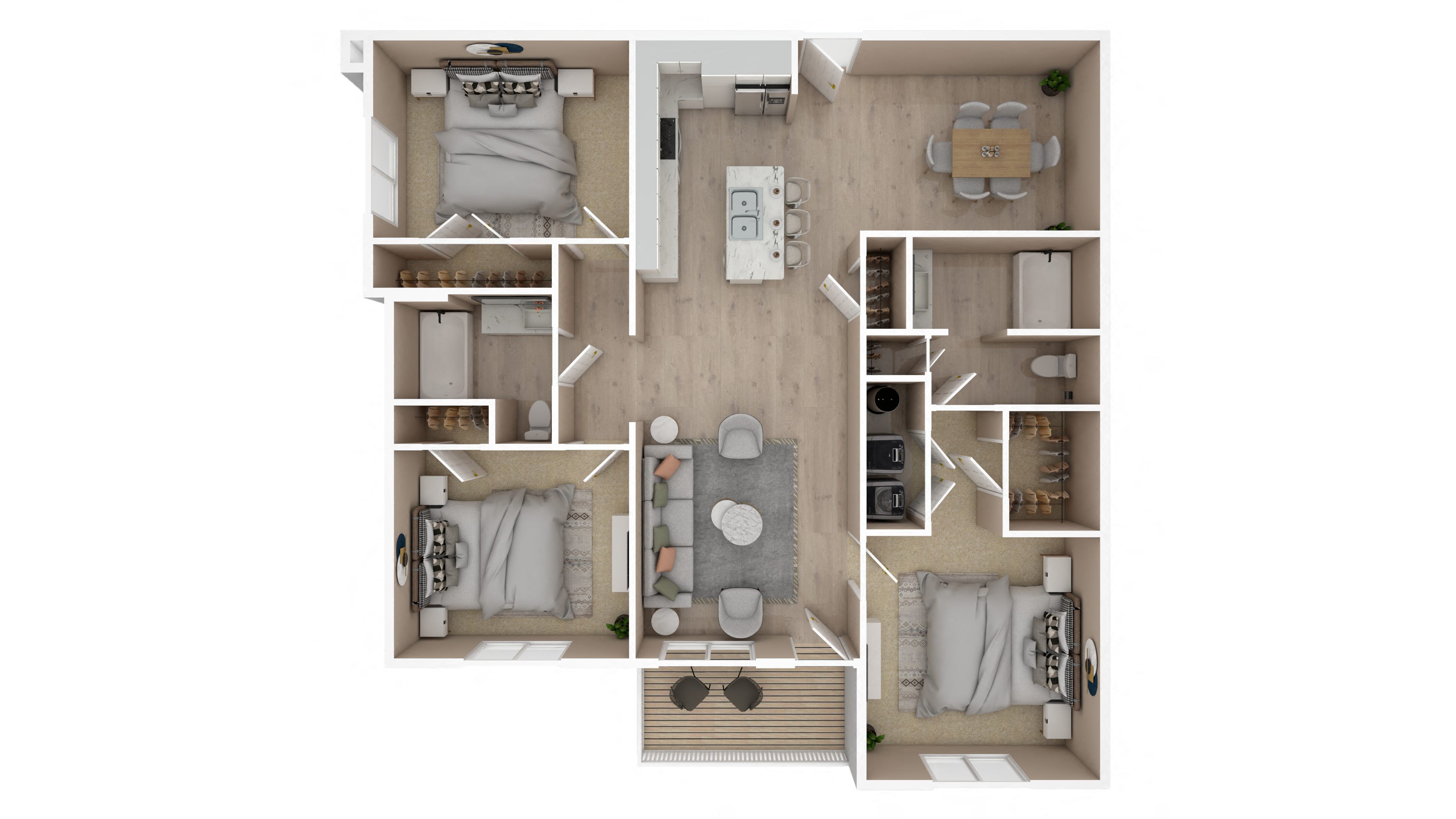 3 Bed 2 Bath Floor Plan | 1,324 Sq. Ft.  at The Met Apartment Homes, Hattiesburg, MS, 39402