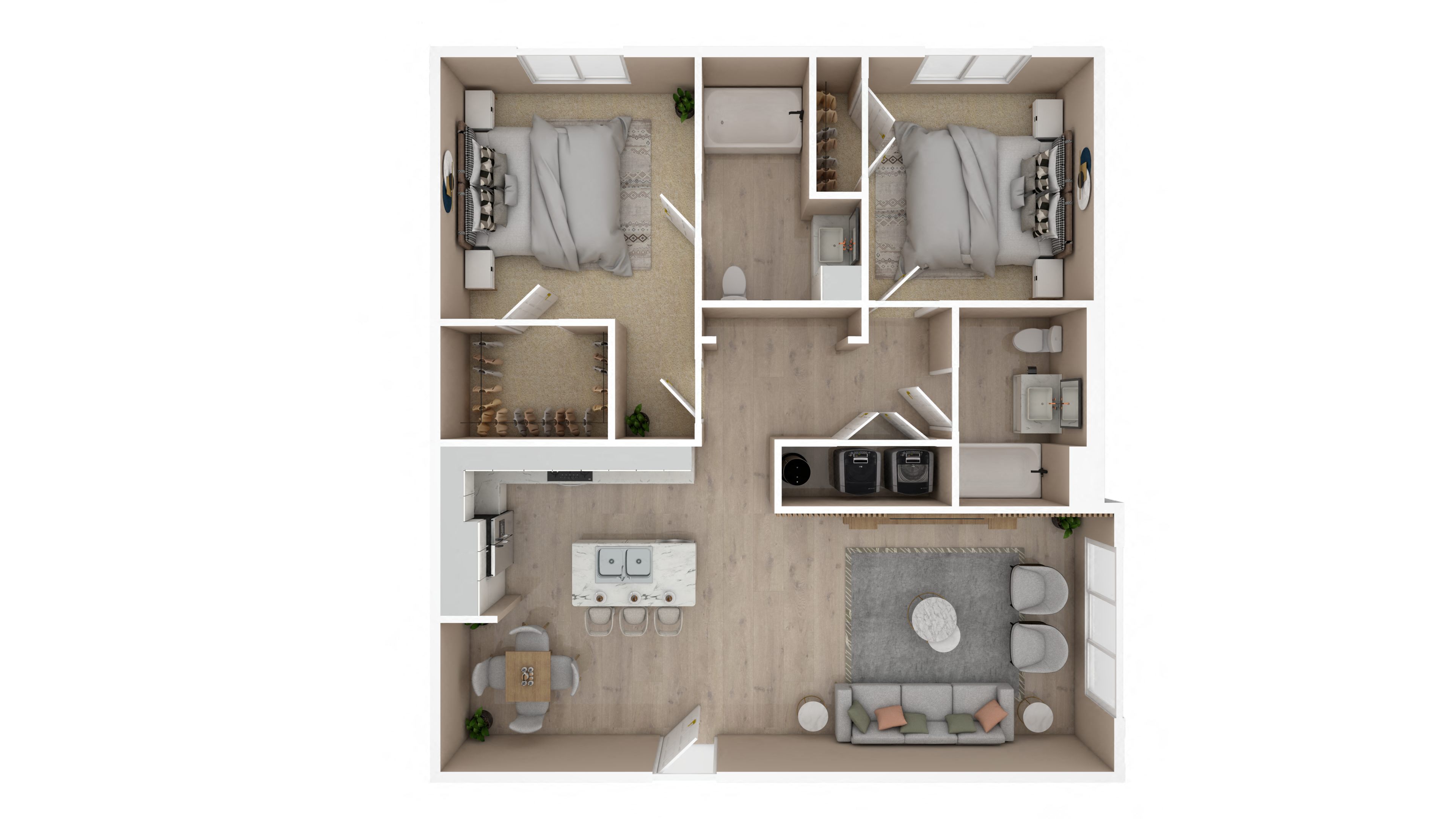 2 Bed 2 Bath Floor Plan | 1,025 Sq. Ft. at the Met Apartment Homes at The Met Apartment Homes, Hattiesburg, Mississippi
