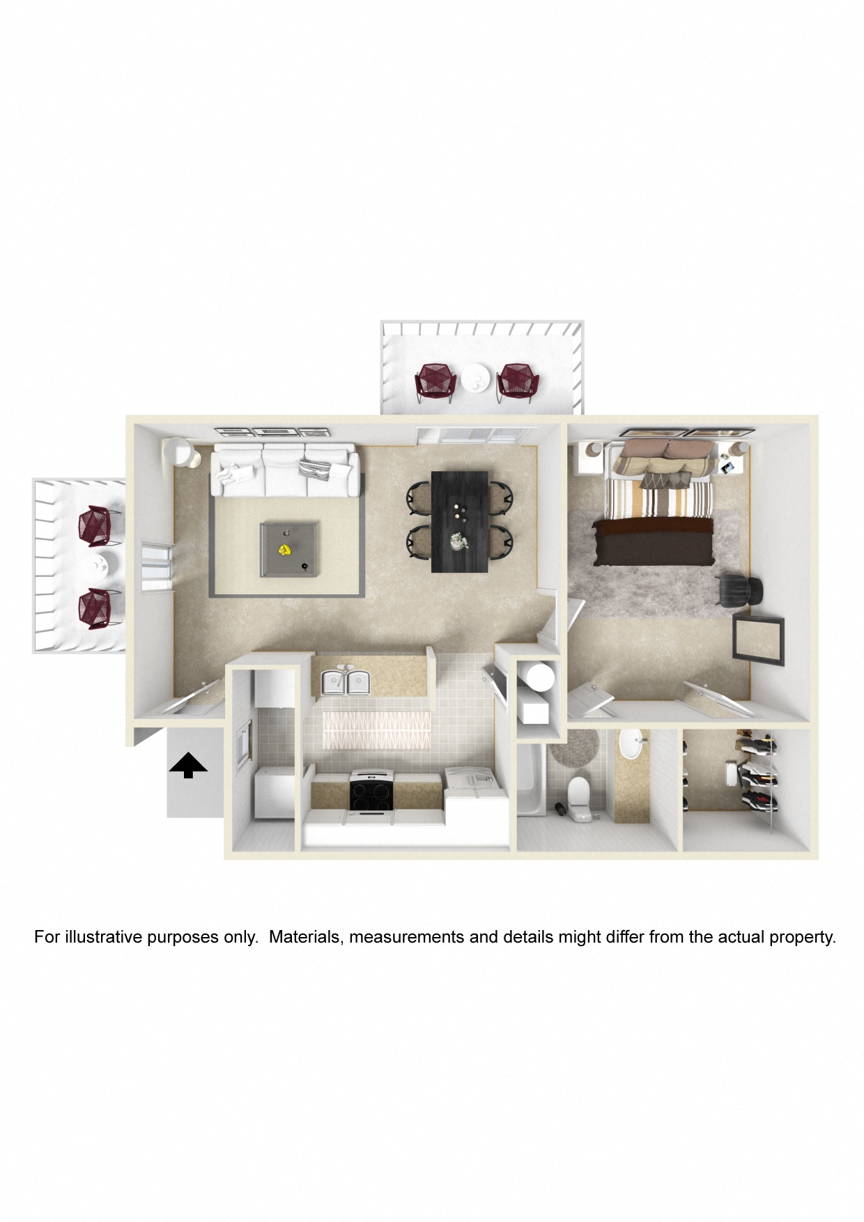 One bedroom floor plan for rent | 750 Sq. Ft. at Laurelwood Apartment Homes in Laurel, MS