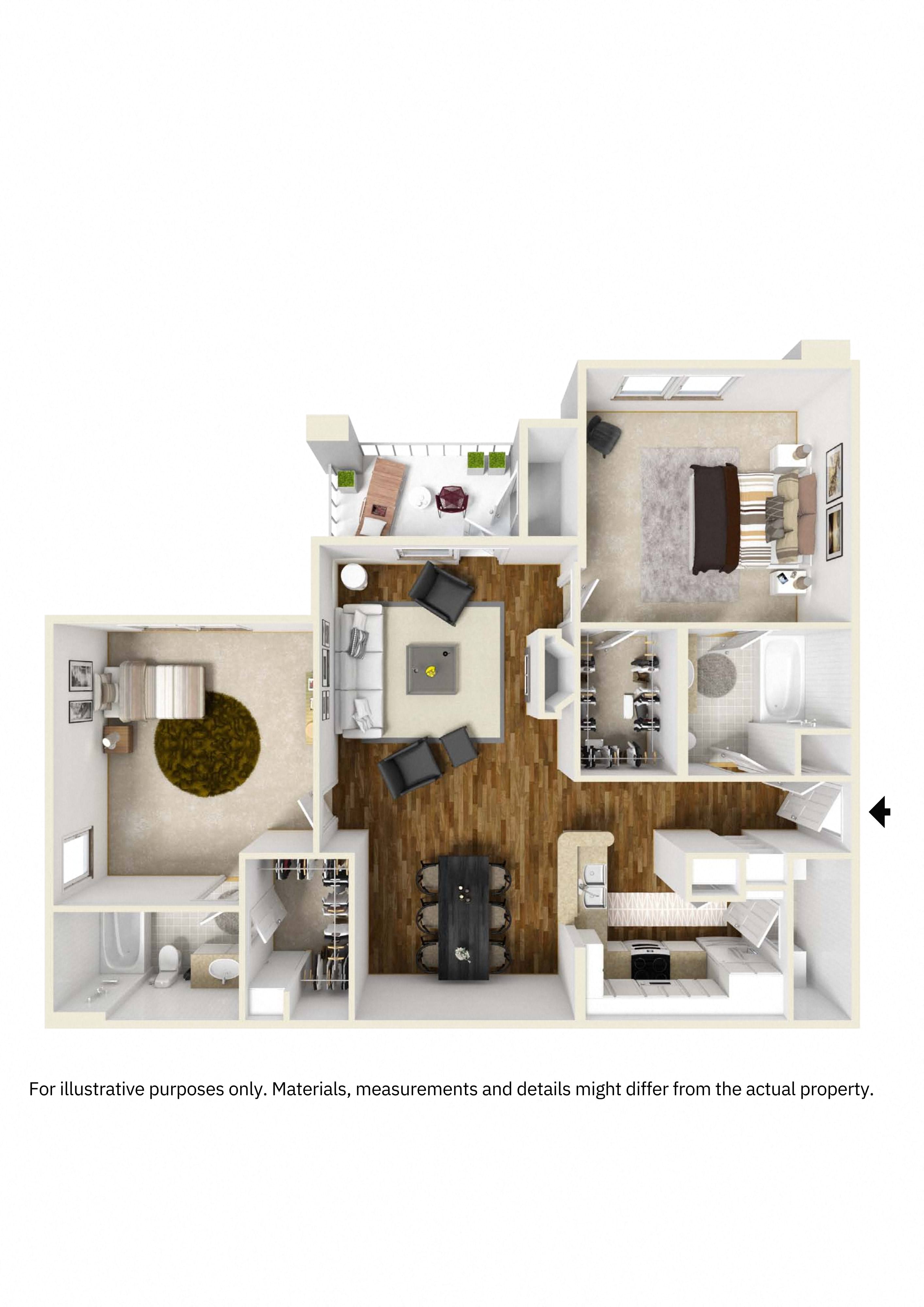 Two Bedroom Floor Plan | 1,180 Sq. Ft. at Legacy Apartment Homes in Ridgeland, MS