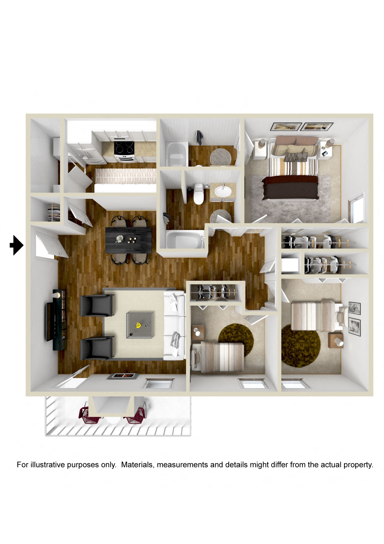 Two bedroom with study floor plan for rent | 1,100 Sq. Ft. at Lakeshore Pointe Apartment Homes in Brandon, MS