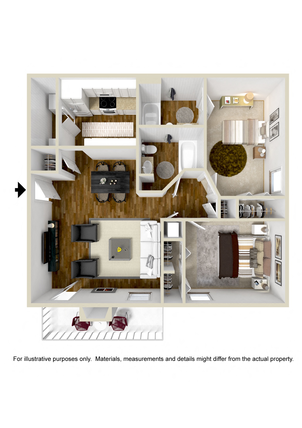 Two Bedroom Apartment | 896 Sq. Ft. at Lakeshore Pointe Apartment Homes in Brandon, MS