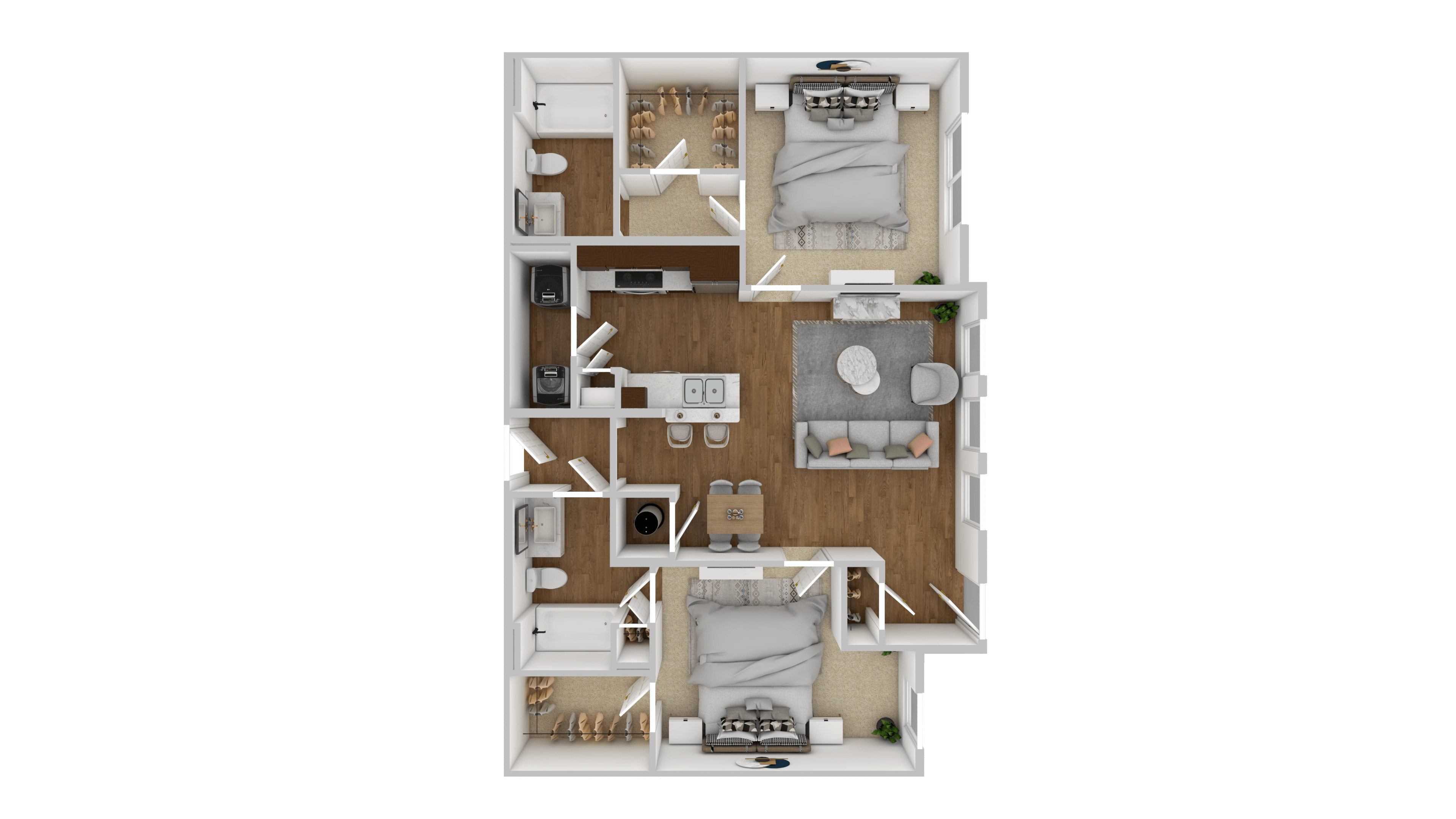 2 Bed, 2 Bath Floorplan at The Retreat Apartment Homes in Williston, ND