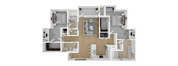 3 bed 2 bath A floor plan at The Azul Apartment Homes, Mississippi, 38655