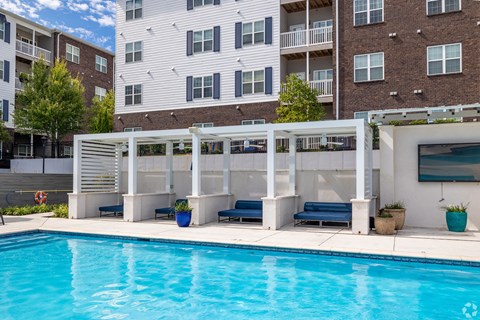 our apartments have a large swimming pool in front of our building at The Met Apartment Homes, Mississippi 39402