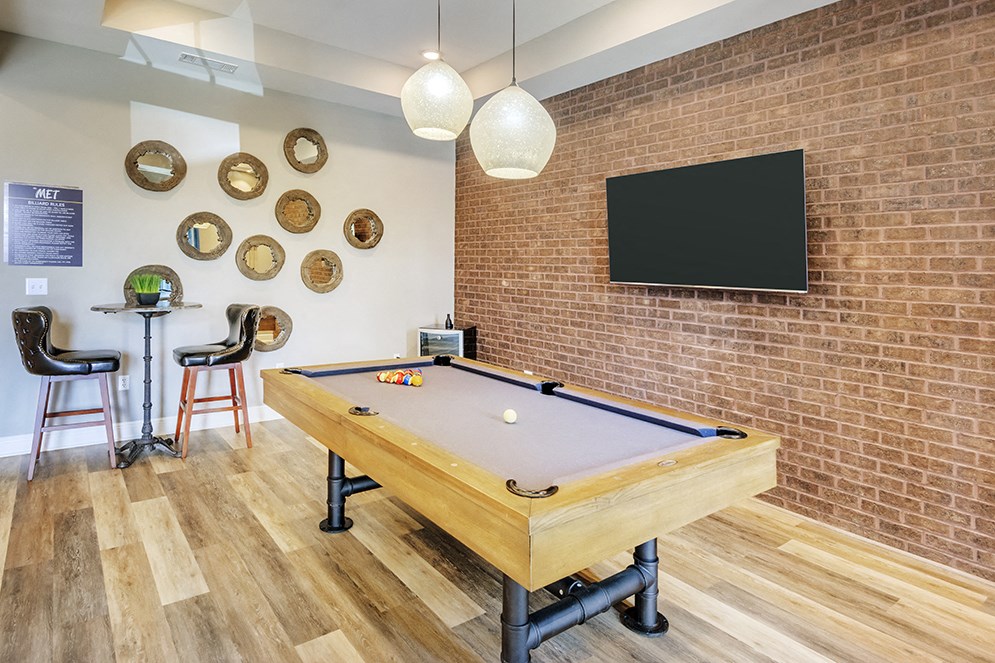 Game Room with Pool Table at The Met Apartment Homes, Hattiesburg, Mississippi