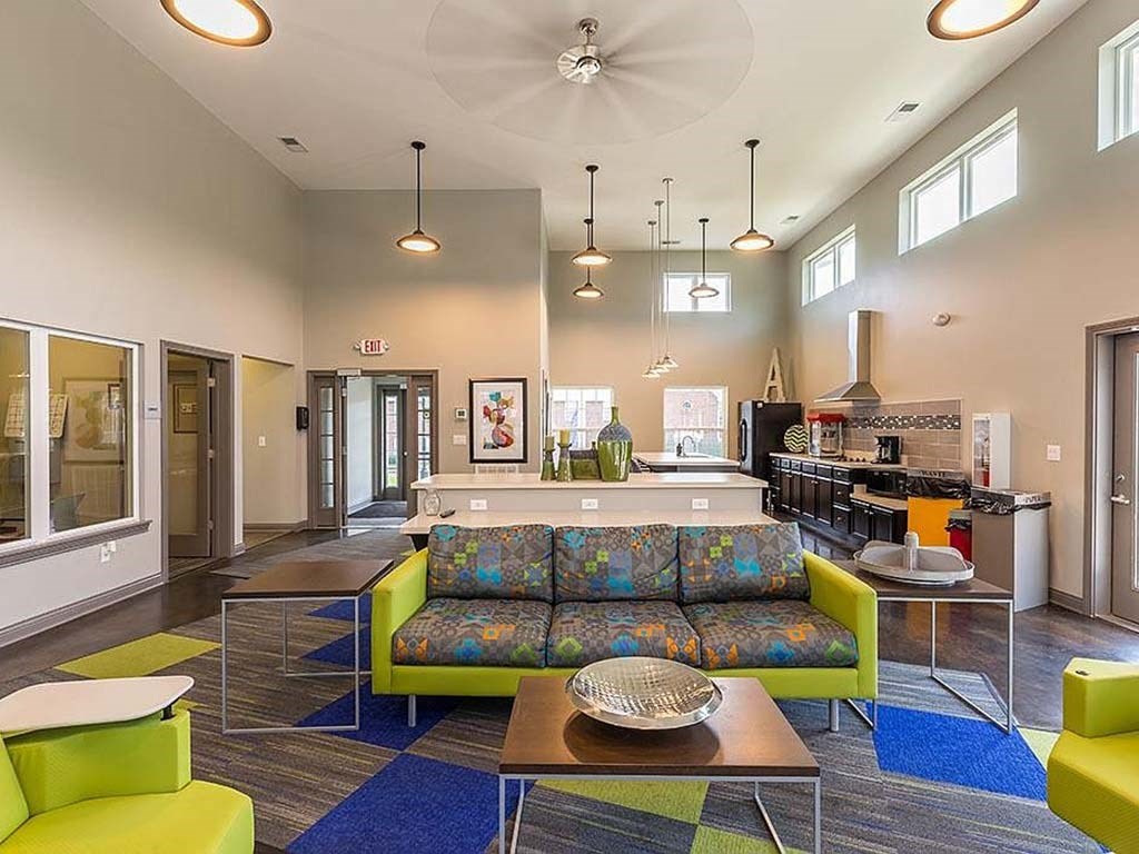 Large, modern leasing office and clubhouse at HUB of New Albany, Indiana