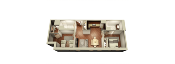 2 Bed 2 Bath 987 sqft 3D Floor Plan at Somerset Place Apartments, Illinois