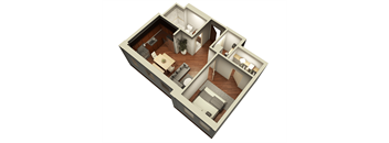 1 Bed 1 Bath 576 sqft 3D Floor Plan at Somerset Place Apartments, Chicago, IL, 60640