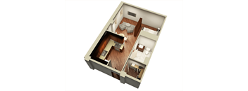 Studio 606 sqft 3D Floor Plan at Somerset Place Apartments, Chicago, IL