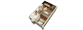 1 Bed 1 Bath 700 sqft 3D Floor Plan at Somerset Place Apartments, Chicago