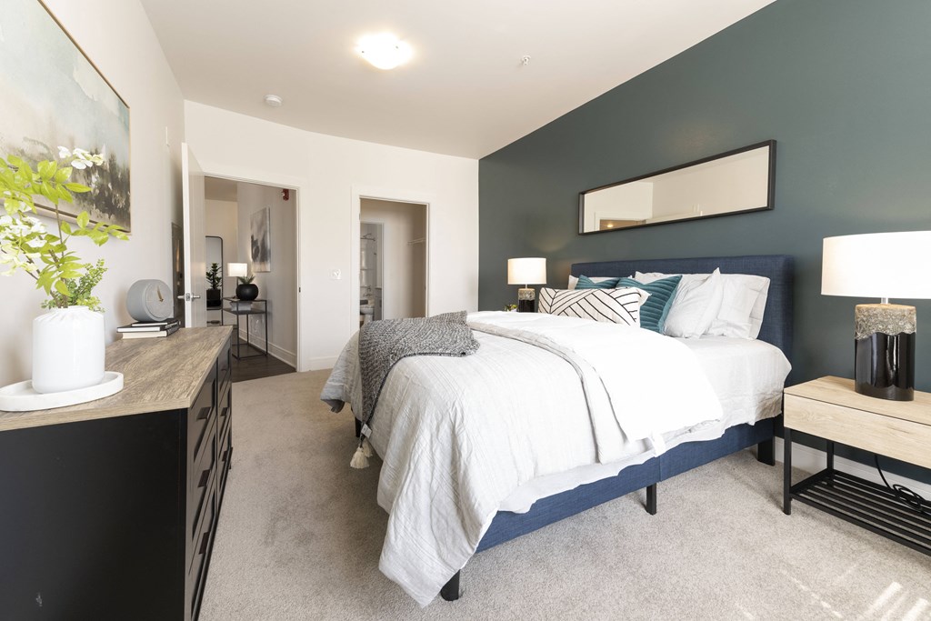Bedroom with bed Bedroom with bed at The Whit Apartments, Indianapolis, Indiana