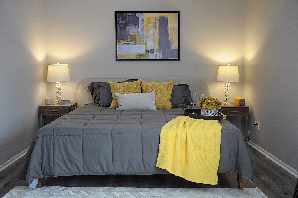 Comfortable Guest Bedroom at Pickwick Farms Apartments in Indianapolis, 46260