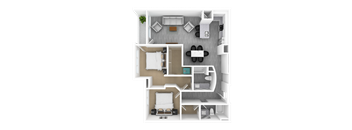 Luxury 2 Bed 2 Bath, 1,294 sqft, 3D Floorplan at The Whit in Indianapolis, IN 46204