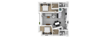 Luxury 2 Bed 2 Bath, 1,252 - 1,283 sqft, 3D Floorplan at The Whit in Indianapolis, IN 46204