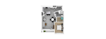 Luxury 1 Bedroom 1 Bathroom, 935 sqft, 3D Floorplan at The Whit in Indianapolis, IN 46204