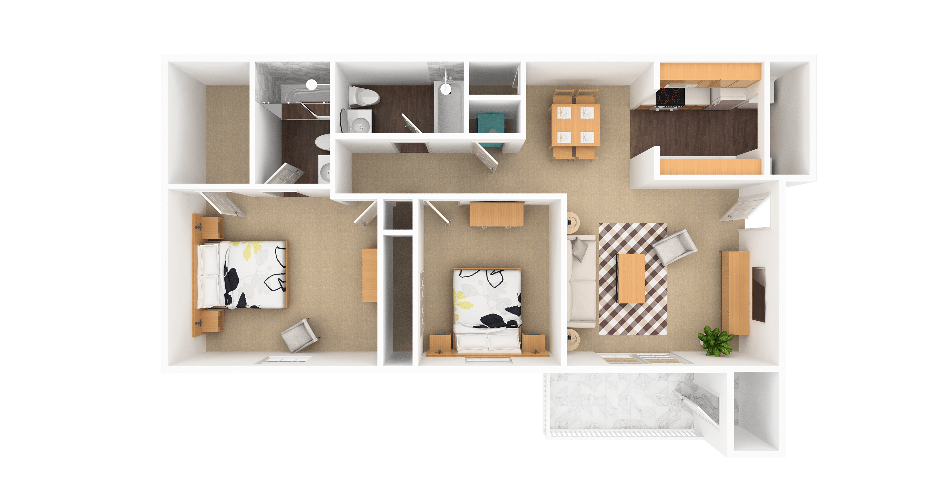 Emerald 2 Bedroom 2 Bathroom, 993 sq. ft., at Barton Farms Apartments and Duplexes in Greenwood, IN 46143