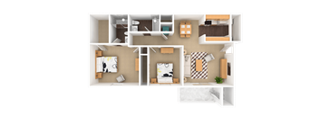 Emerald 2 Bedroom 2 Bathroom, 993 sq. ft., at Barton Farms Apartments and Duplexes in Greenwood, IN 46143