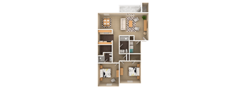 2 Bedroom 2 Bathroom, 1,073 sq ft, Falcon floorplan at Bexley Village, Greenwood, IN, 46143