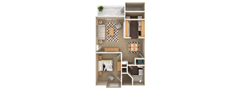 1 Bedroom 1 Bathroom, 680 sq ft, Gull floorplan with private entry at Bexley Village, Greenwood, IN