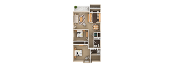 2 Bedroom 2 Bathroom with private entry, 987 sq ft, Quail floorplan at Bexley Village, Indiana, 46143
