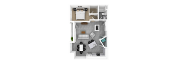 Luxury 1 Bedroom 1 Bathroom, 964 sqft, 3D Floorplan at The Whit in Indianapolis, IN 46204