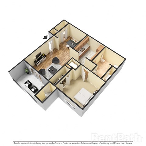 1 Bed 1 Bath 670 Sq. Ft. Floor Plan at Creekside Square Phase I, Indianapolis