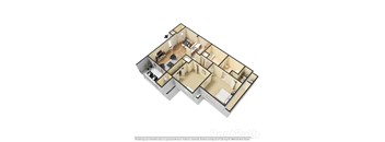 2 Bedroom, 1.5 Bath 910 Sq. Ft. Floor Plan at Creekside Square Phase I, Indiana, 46254