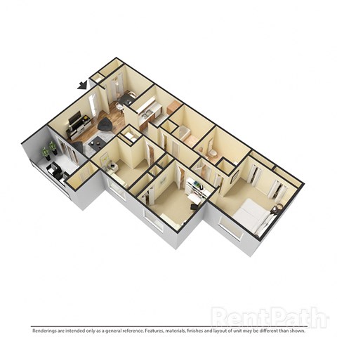 3 Bed 2 Bath 1,102 Sq. Ft. Floor Plan at Creekside Square Phase I, Indiana